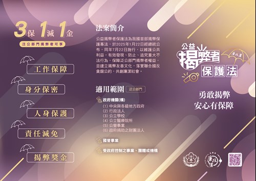 公益揭弊者保護法於114年7月22日正式施行，為吹哨者建立安心環境！